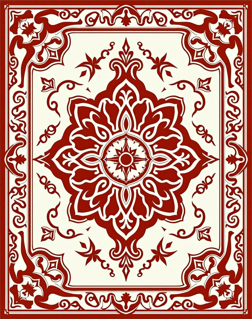 Rich Red Medallion Patterned Rug