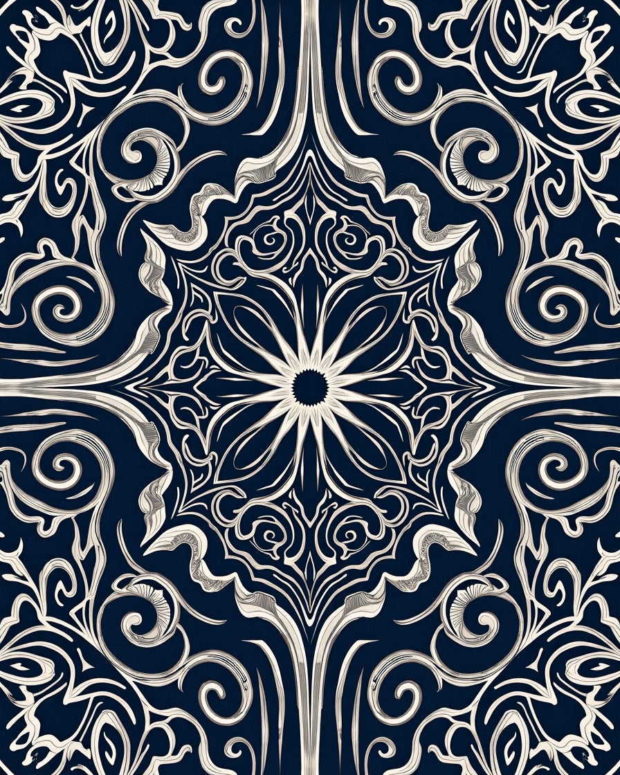Dark Floral Swirls Intricate Pattern Rug