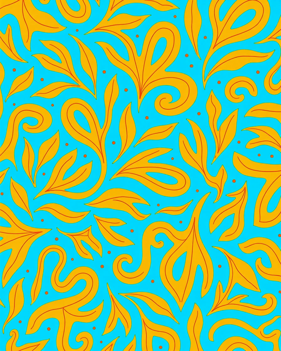 Sunny Yellow Swirls Leaves Pattern Rug