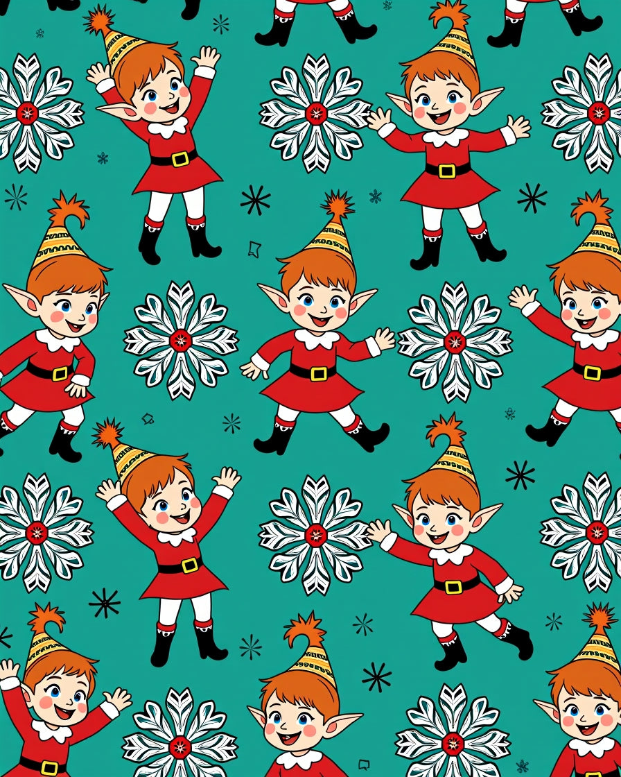 Holiday Elves And Snowflakes Teal And Red Rug