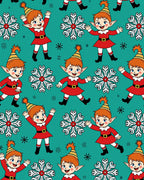 Holiday Elves And Snowflakes Teal And Red Rug