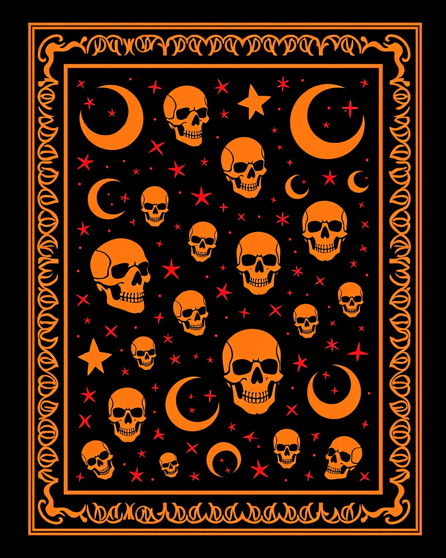 Orange Skull And Moon Pattern Rug