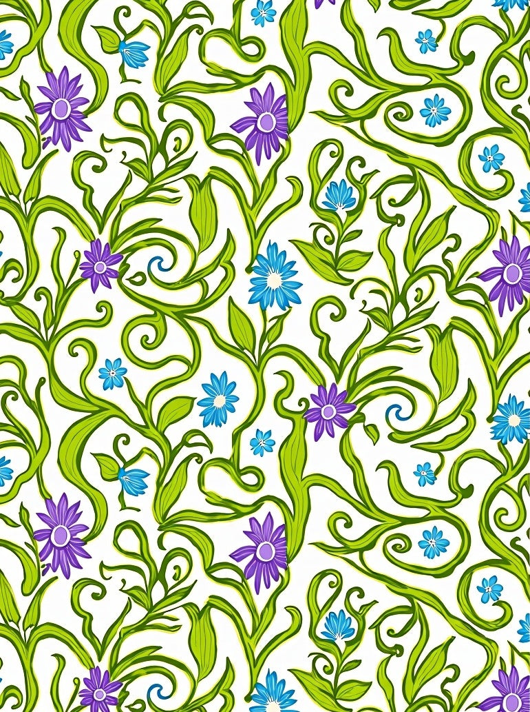 Spring Green Purple Blue Floral Swirls Rug
