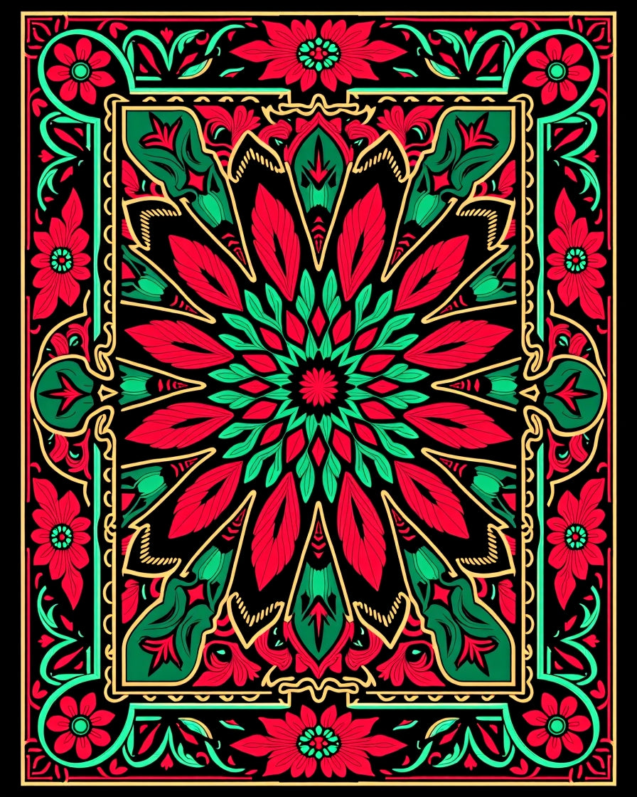 Vibrant Floral Medallion Frame Design Rug