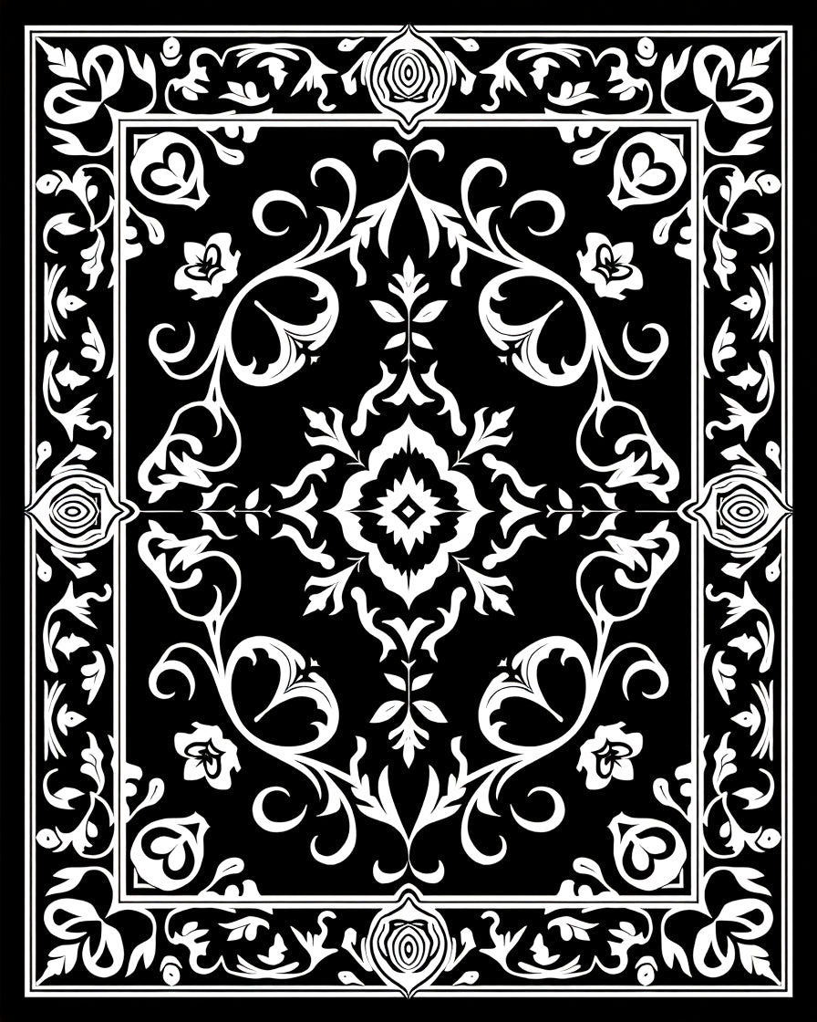 Ornate Floral Damask Pattern Rug