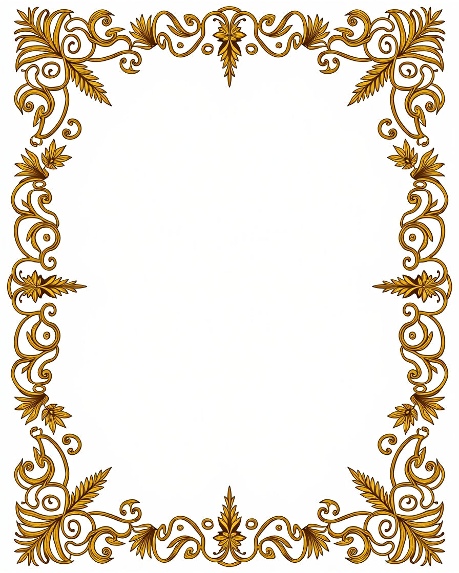 Ornate Golden Swirl Leaf Frame Rug