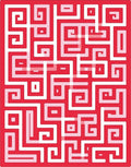 Red White Abstract Maze Pattern Rug