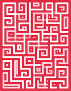 Red White Abstract Maze Pattern Rug