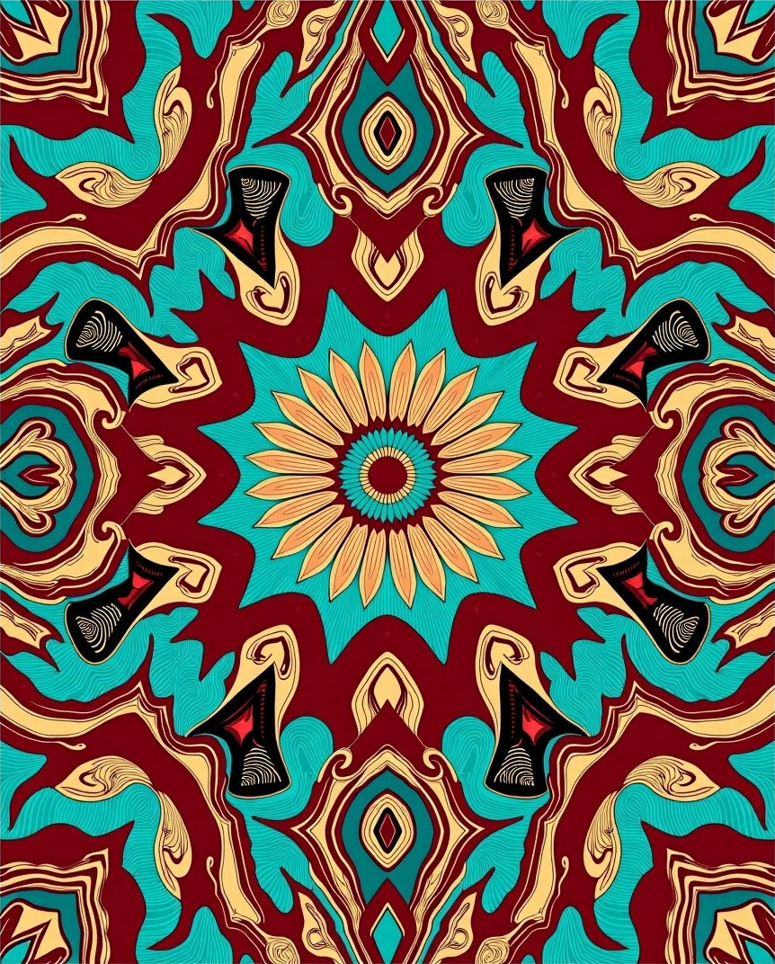 Rich Teal Crimson Abstract Flow Rug