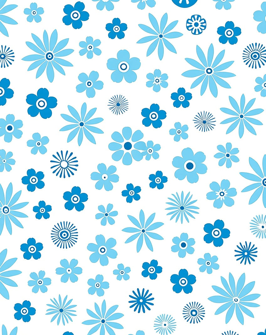 Retro Blue Floral Bloom Pattern Rug