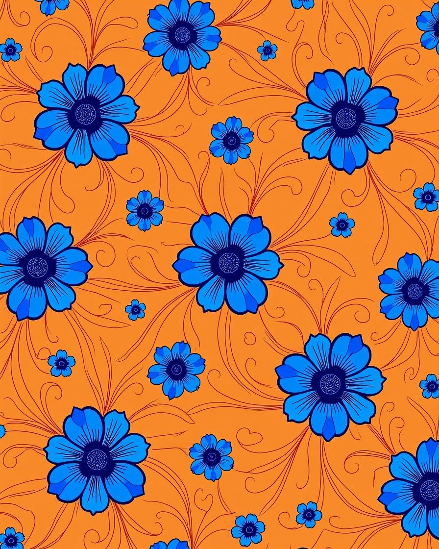Bright Blue Floral Vines Rug