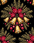 Festive Golden Bells Red Flower Pattern Rug