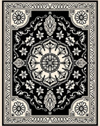 Black Floral Motif Mandala Design Rug