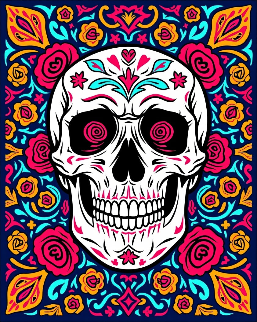 Vibrant Floral Skull Pattern Rug