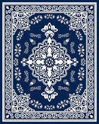 Ornate Blue White Floral Mandala Rug