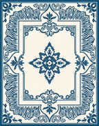 Classic Blue Cream Intricate Floral Rug