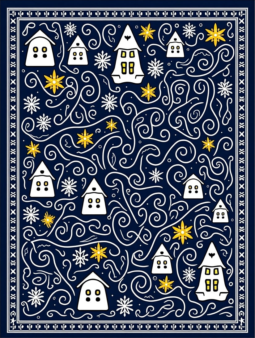 Cozy Village Winter Stars Navy Rug