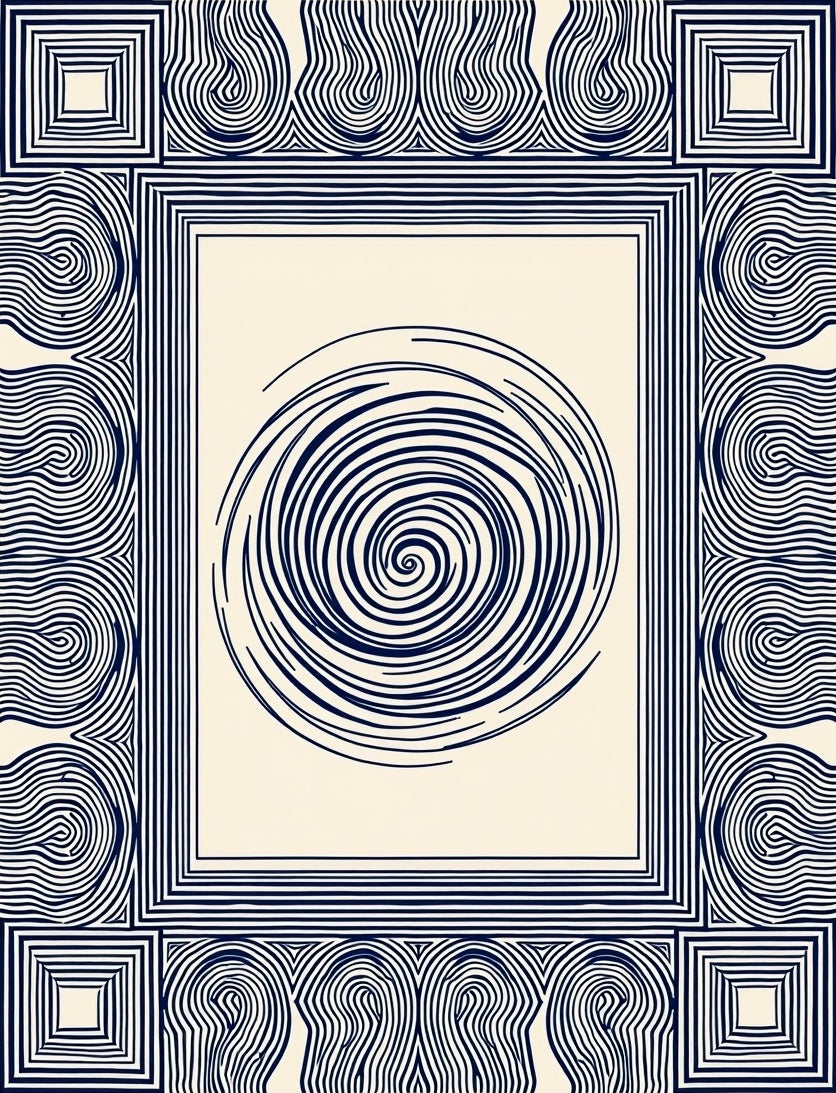 Abstract Swirl Geometric Border Design Rug