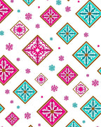 Pink Blue Geometric Tile Rug