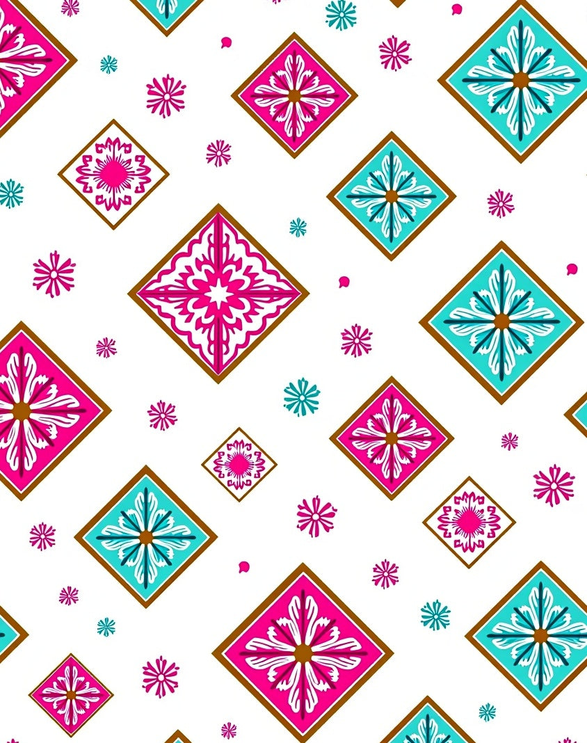 Pink Blue Geometric Tile Rug