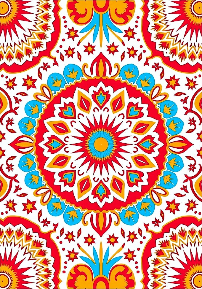 Colorful Sunburst Mandala Pattern Rug