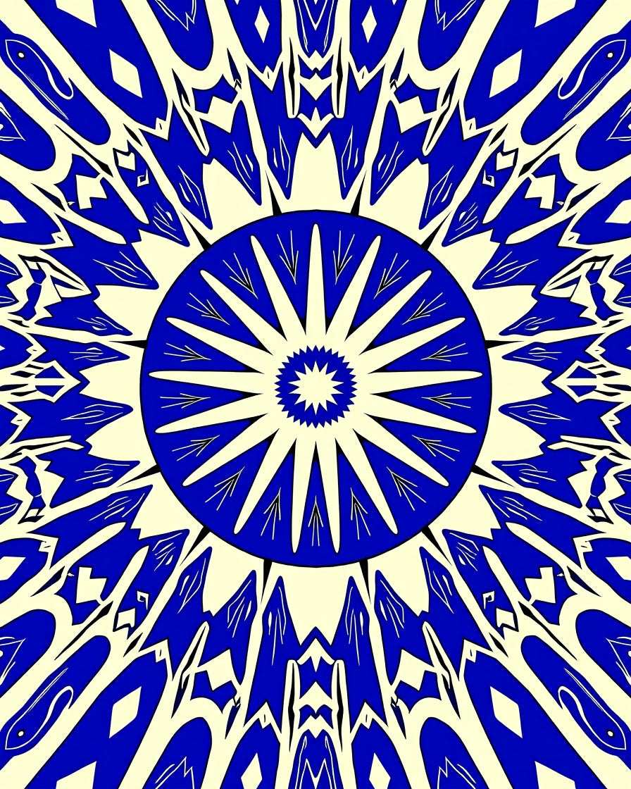 Bold Royal Blue Sunburst Design Rug