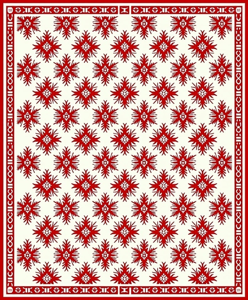 Red Cream Floral Medallion Pattern Rug