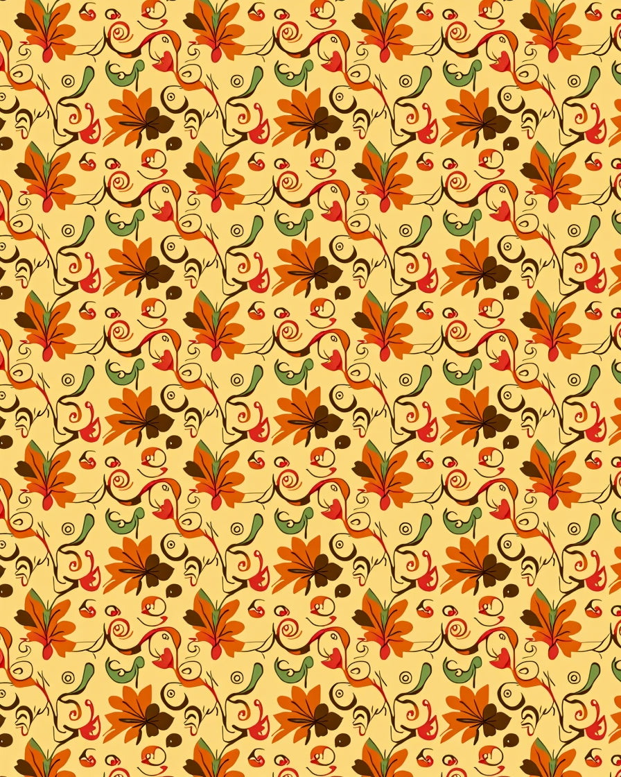 Rustic Autumn Floral Swirl Pattern Rug