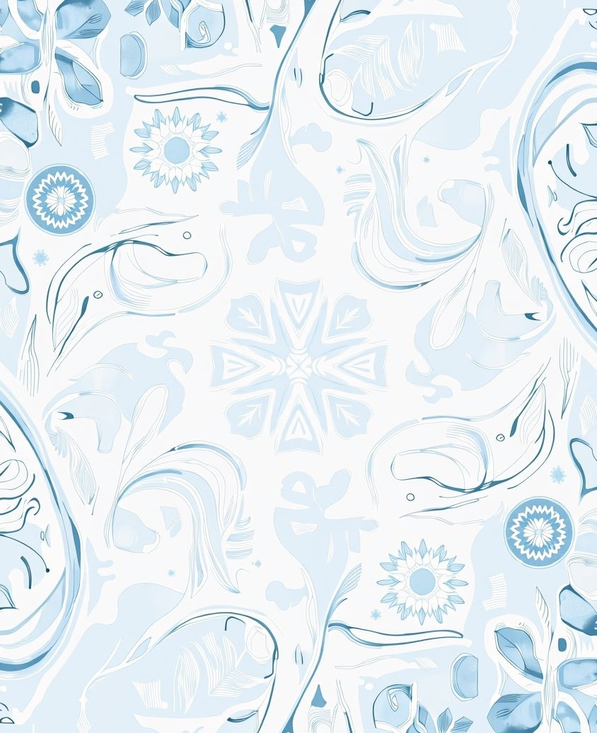 Soft Blue Abstract Floral Swirl Rug
