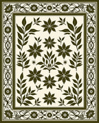 Dark Green Floral Patterned Textile Rug