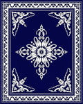 Classic Blue White Floral Medallion Border Rug