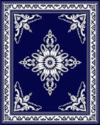 Classic Blue White Floral Medallion Border Rug