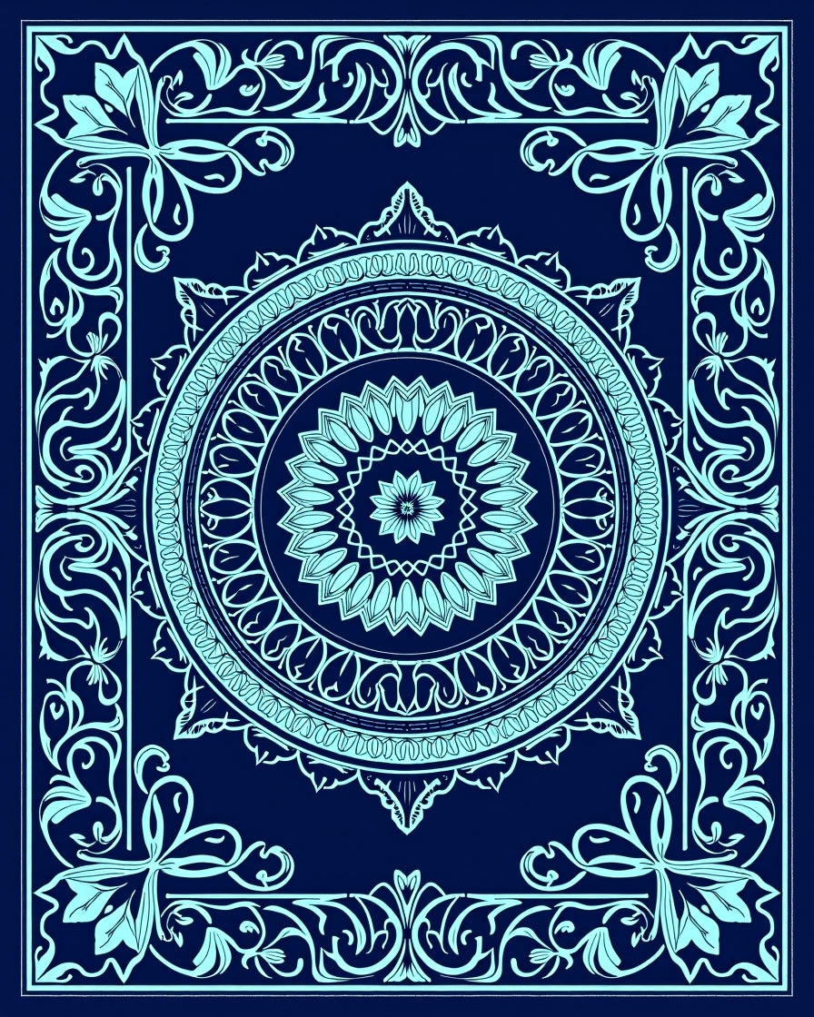 Intricate Floral Mandala Cyan Pattern Rug