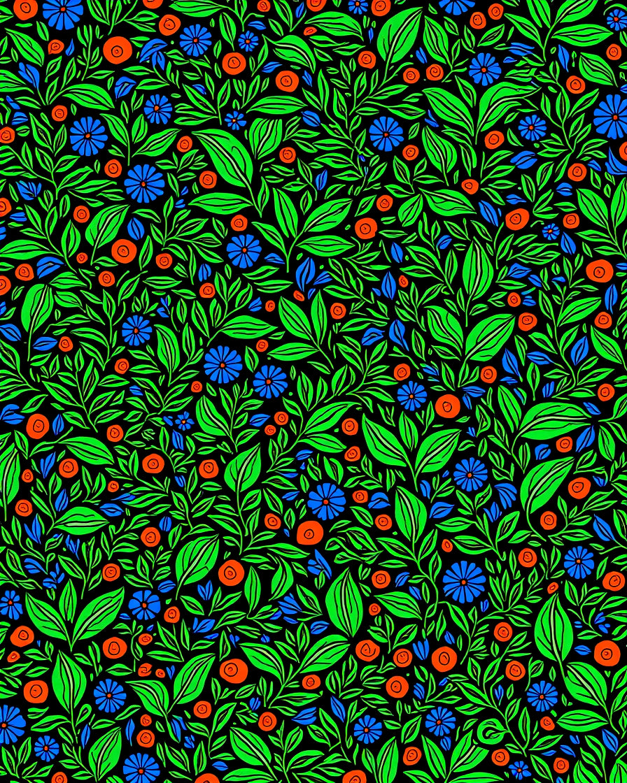 Vibrant Green Blue Orange Floral Explosion Rug