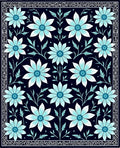 Navy Blue Floral Damask Pattern Rug