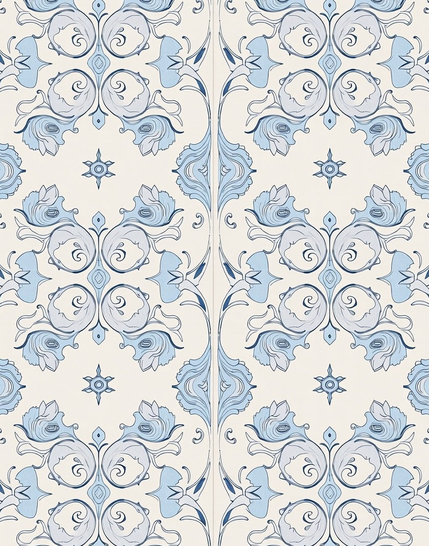 Blue Scroll Floral Classic Pattern Rug
