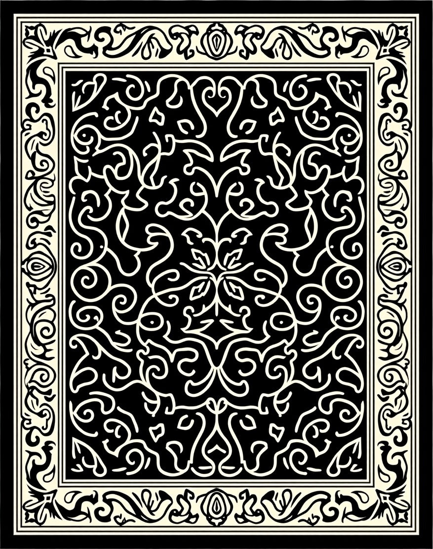 Ornate Scrollwork Pattern Black Rug