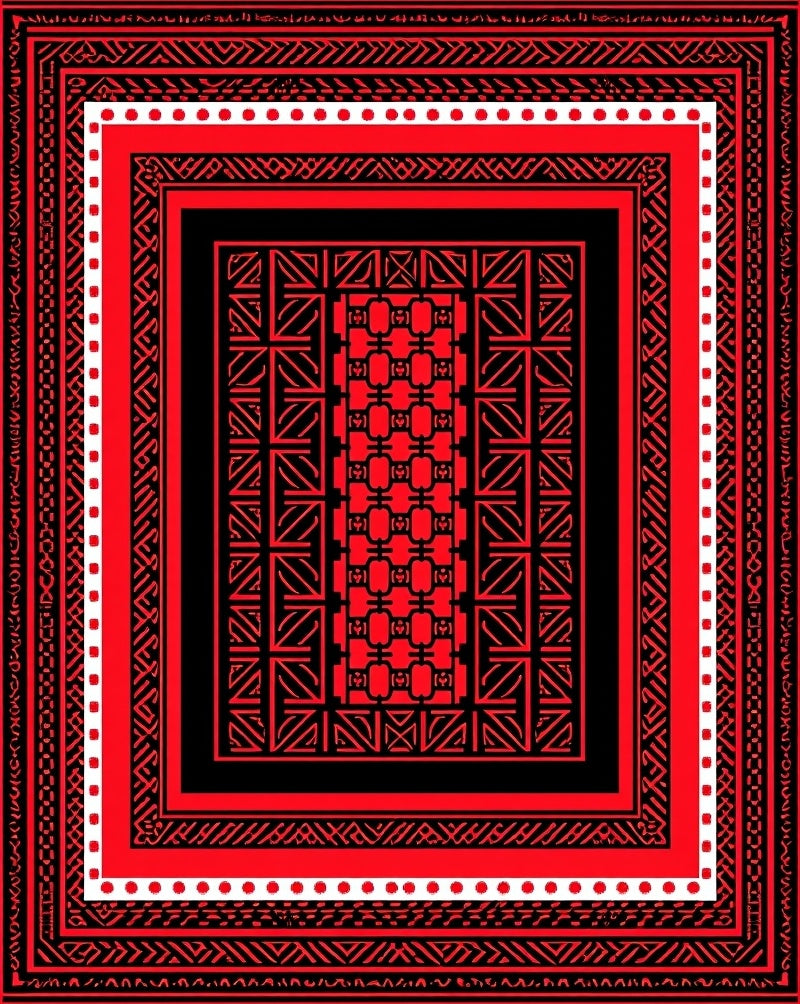 Bold Red Black Geometric Pattern Rug