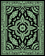 Ornate Floral Medallion Black Green Design Rug