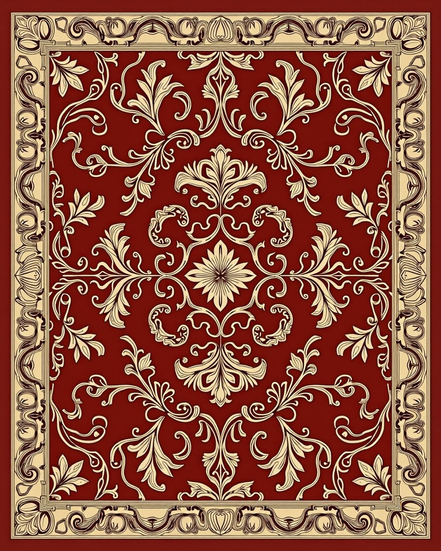 Ornate Floral Damask Pattern Rug