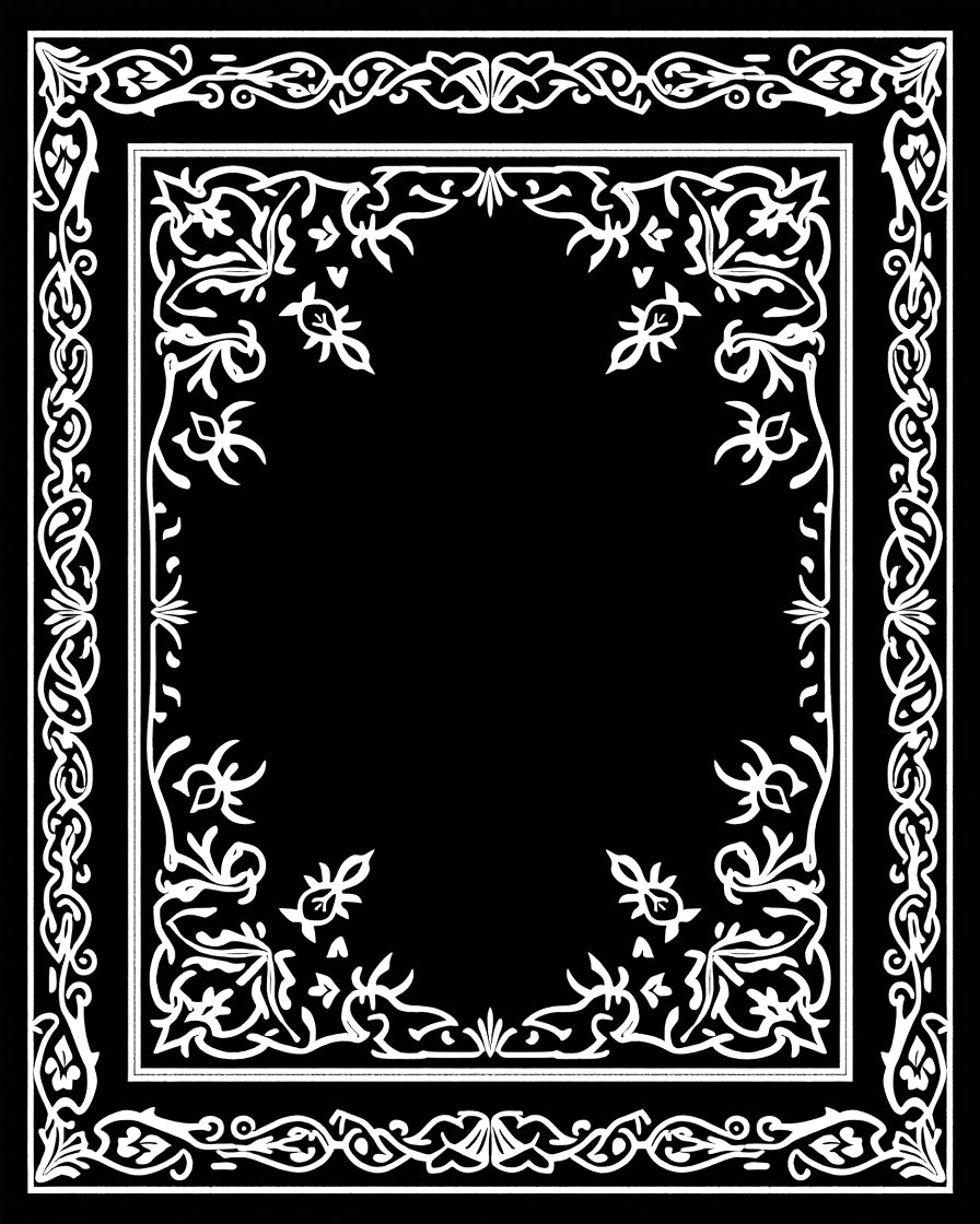 Ornate White Floral Border Rug