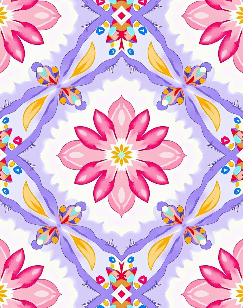 Pink And Purple Floral Medallion Rug
