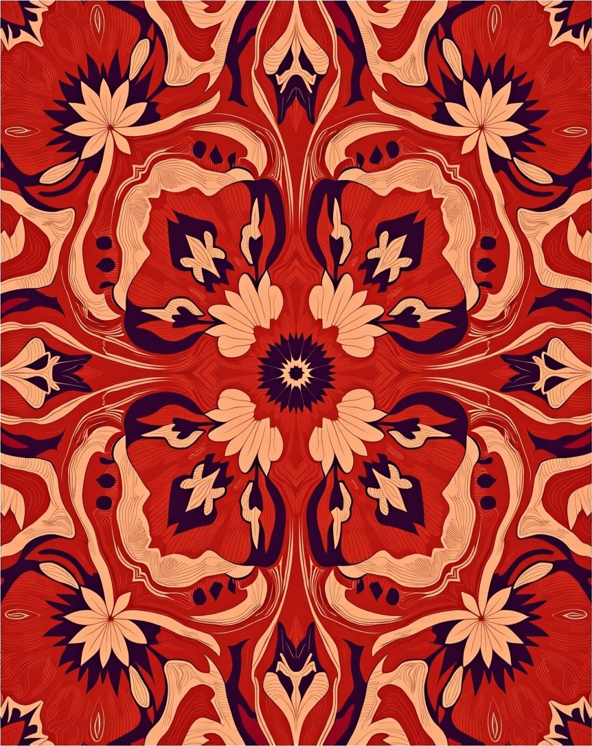 Bold Red Floral Mandala Design Rug