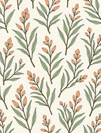 Botanical Branch Pattern With Orange Buds Rug