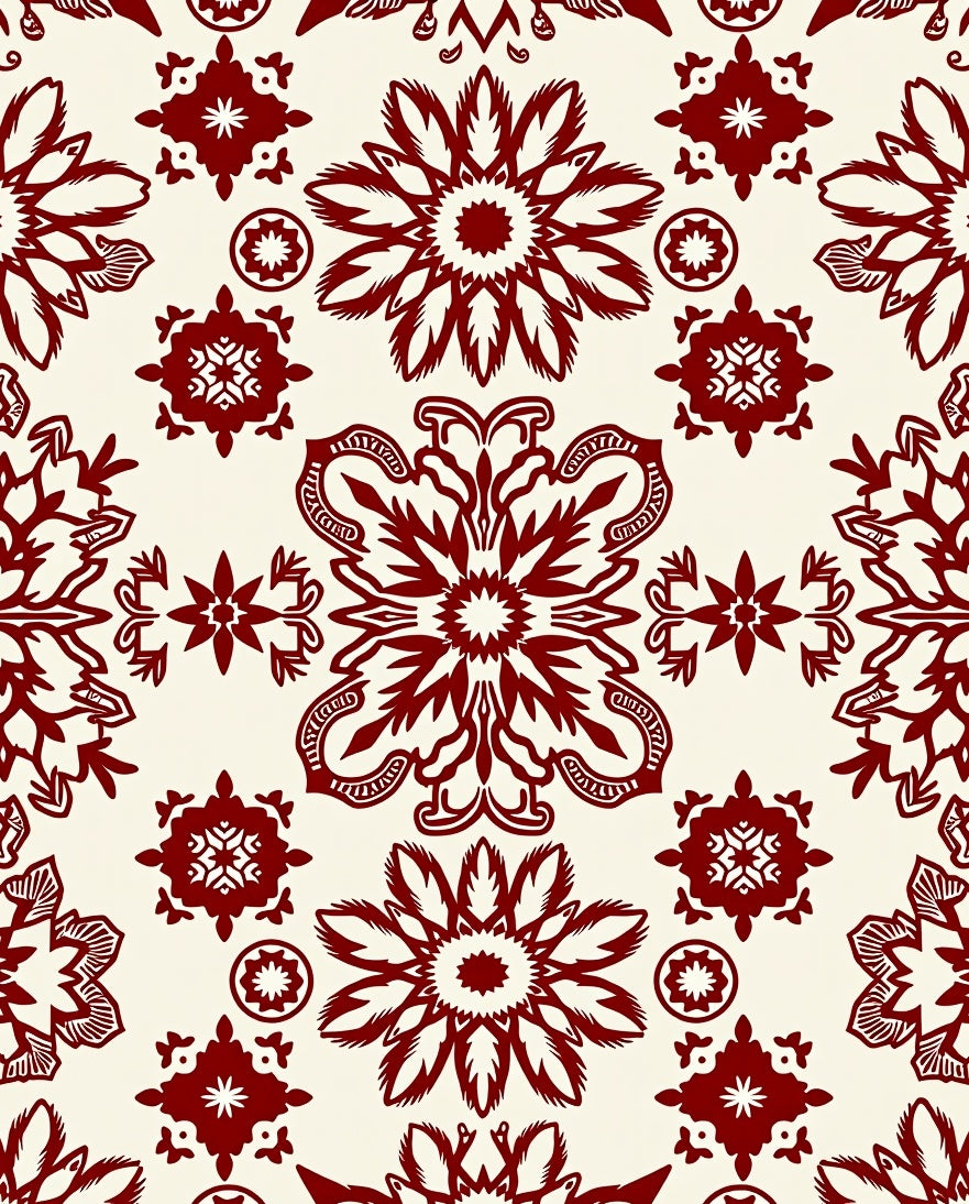 Rich Red Floral Medallion Pattern Rug