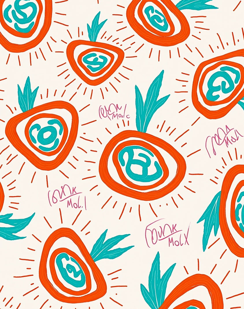 Whimsical Orange Teal Abstract Pattern Rug