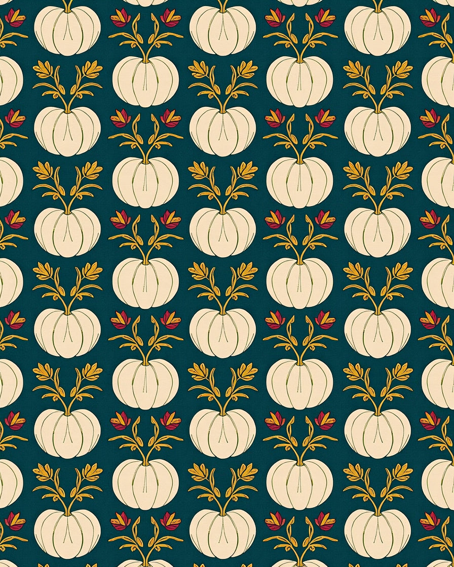 Cream Pumpkin Floral Teal Pattern Rug