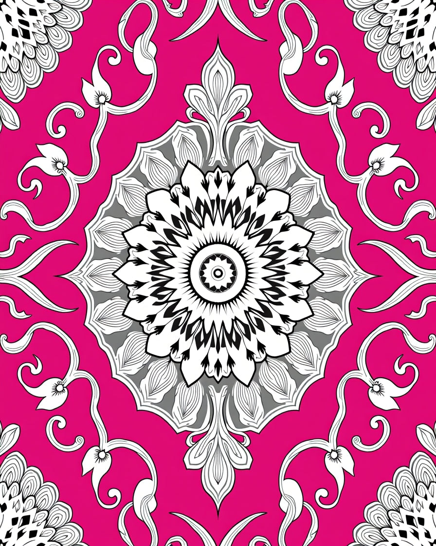 Vibrant Pink Mandala Floral Scroll Rug