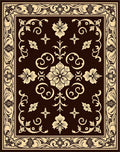 Dark Brown Cream Floral Scroll Medallion Rug