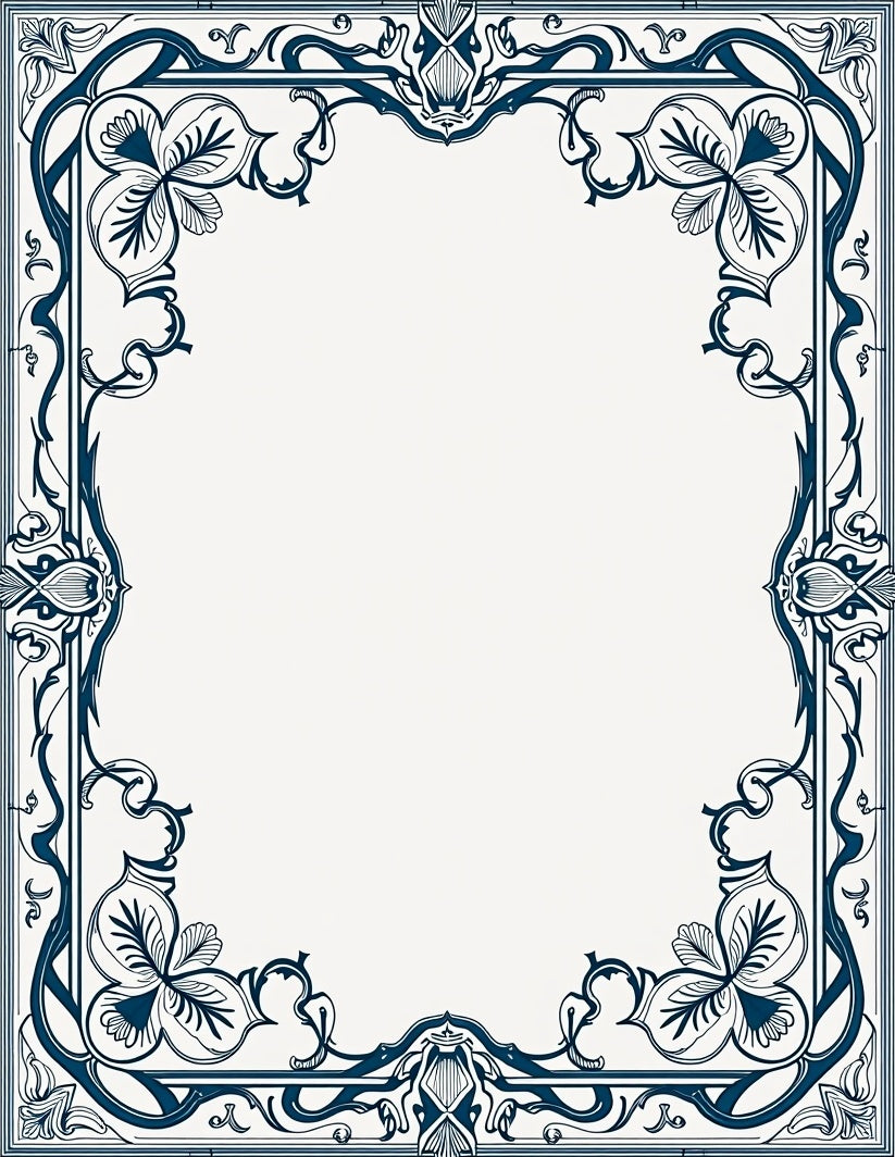 Elegant Dark Blue Art Nouveau Border Rug